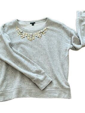 Ann Taylor Light Gray Jeweled Crewneck Sweatshirt - PL